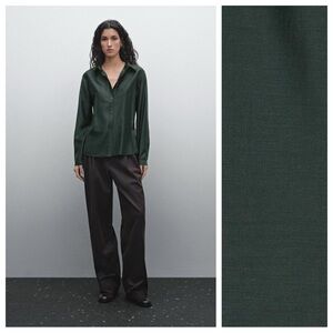 NWT. Massimo Dutti Dark Green Lyocell Blend Flowing Semi-Sheer Shirt. Size 10.
